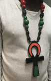 Large Pan African  Ankh necklace  necklace Marcus Garvey wooden rasta necklace