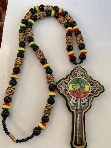 Lalibela wooden Ethiopian cross lion of Judah cross necklace