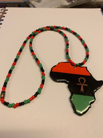 Africa map ankh necklace red black and green