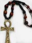handmade brass ankh on wooden bead necklace natural jewellery