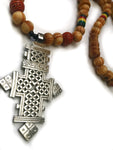 Modern Orthodox Ethiopian cross necklace on cedar wood beads