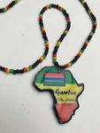 Small Gambia map necklace on rasta love beads