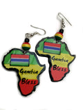 Handmade Gambia earrings small wooden Africa map earrings