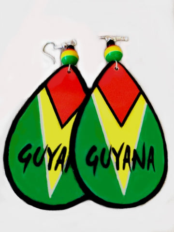 Guyana teardrops earrings handmade flag about 2 inches