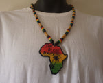 Africa map wooden necklace Jah bless