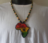 One Love Africa Map necklace on rasta beads