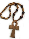 Medium size 5” wooden ankh on wooden bead necklace