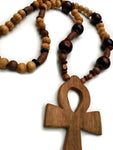 Medium size 5” wooden ankh on wooden bead necklace